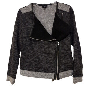 Mossimo Womens Color Blocked Asymmetric Knit Moto Jacket Black Gray Blazer M NWT
